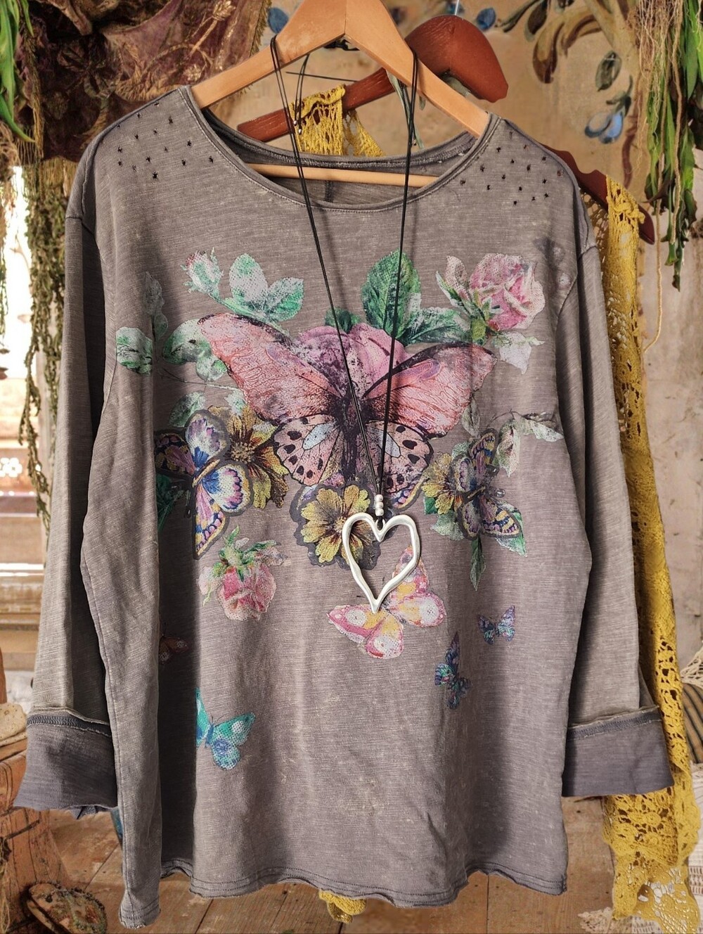 Magnolia Style Free Relaxed Mauve Graphic Long boho Cotton Dress with Pockets L - Picture 15 of 16